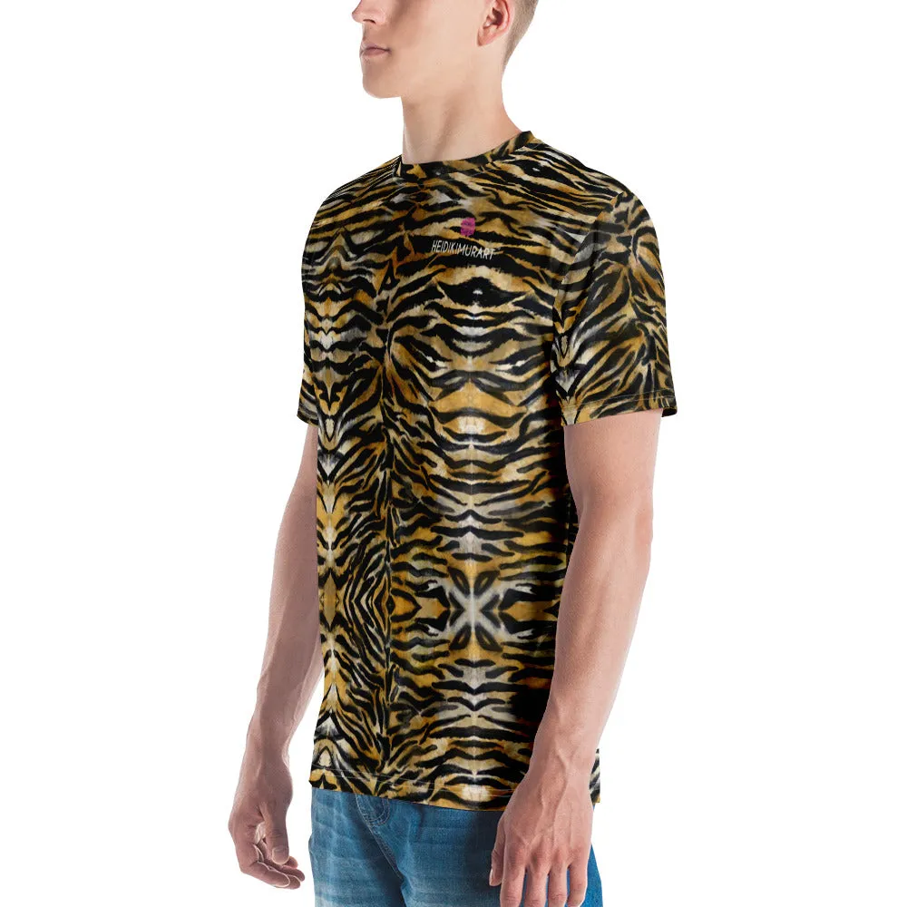 Tiger Stripes Men's Tee Shirt, Best Premium Brown Tiger Striped Men's T-shirt-Made in USA/EU/MX