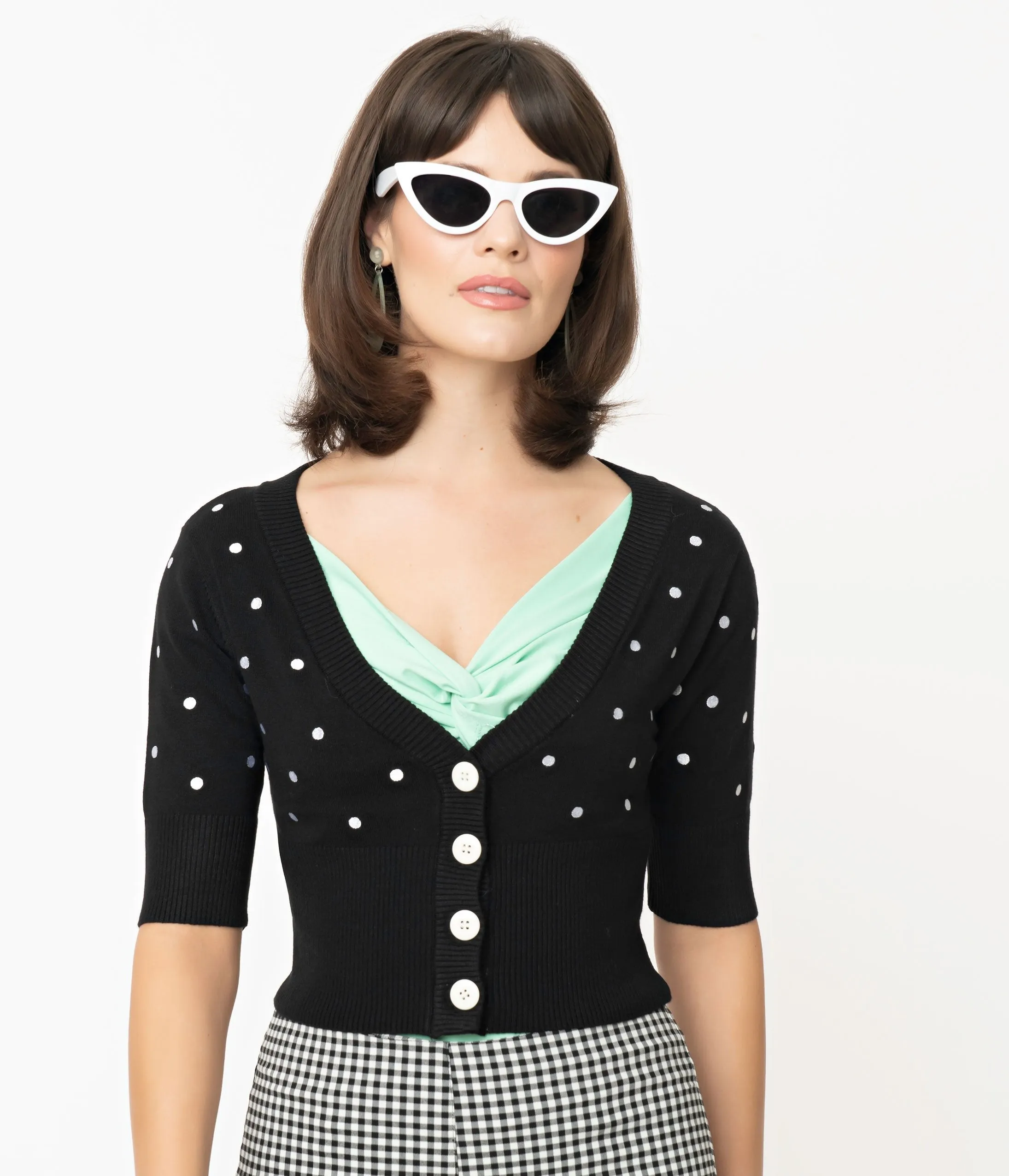 Voodoo Vixen Black & White Polka Dot Bonita Crop Cardigan