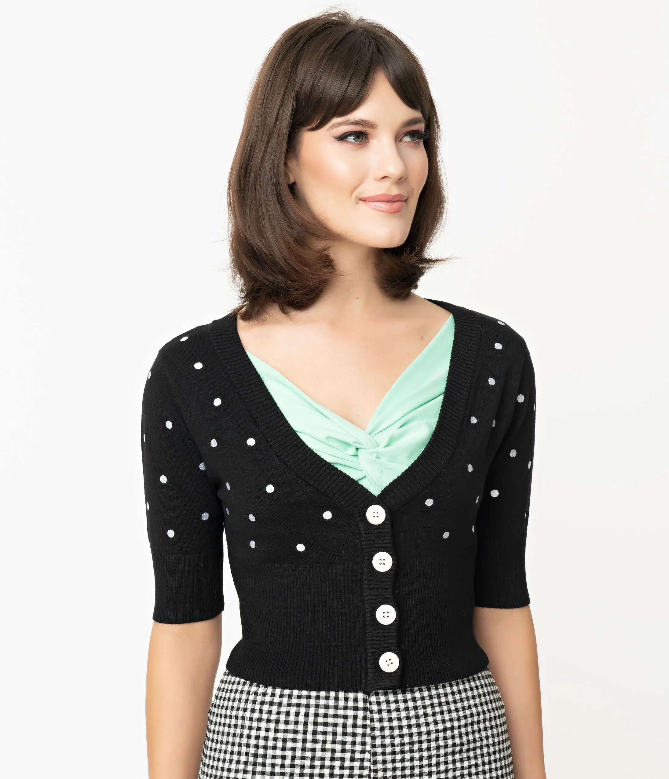 Voodoo Vixen Black & White Polka Dot Bonita Crop Cardigan