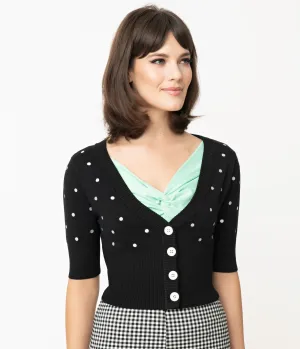 Voodoo Vixen Black & White Polka Dot Bonita Crop Cardigan