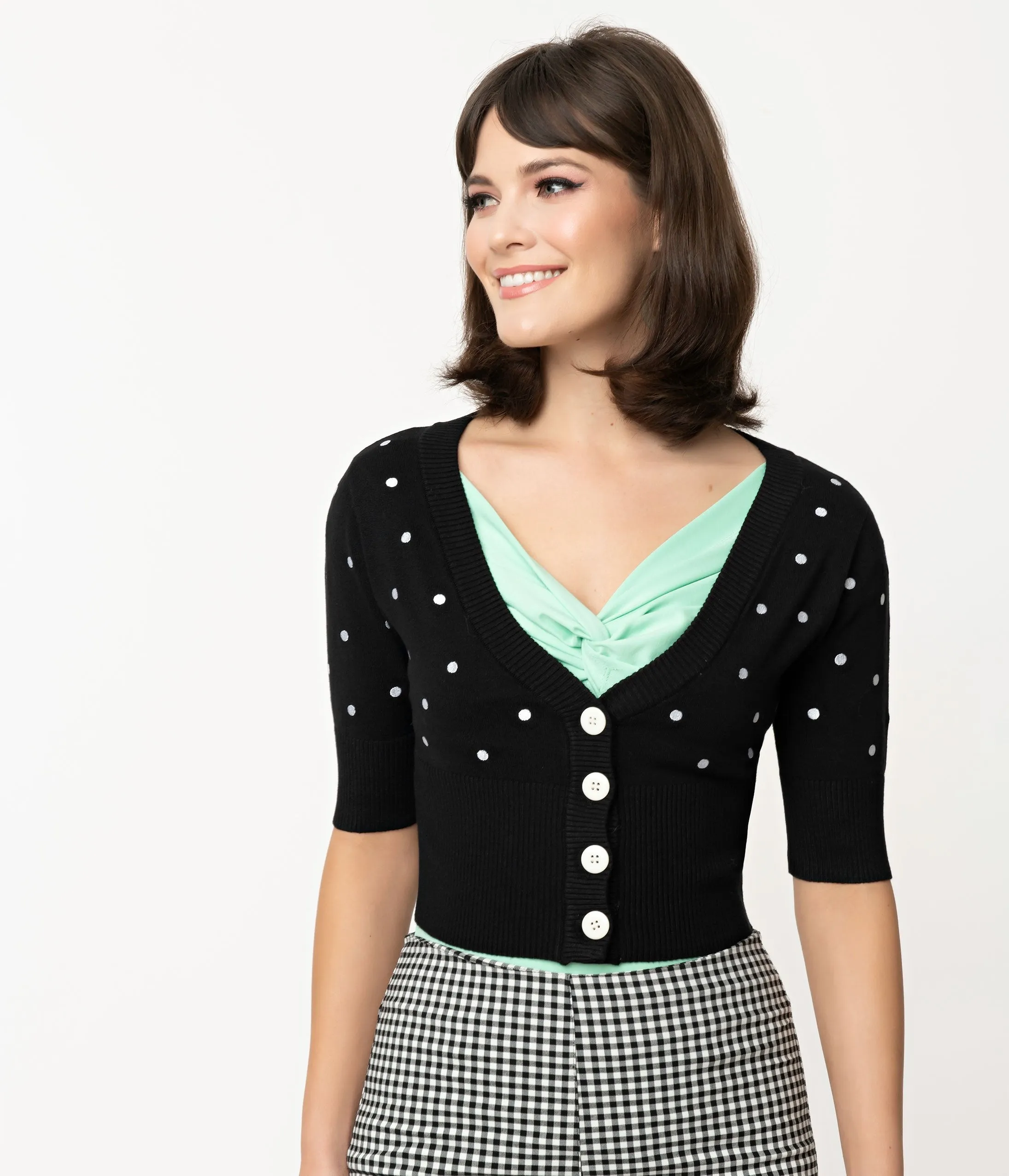 Voodoo Vixen Black & White Polka Dot Bonita Crop Cardigan