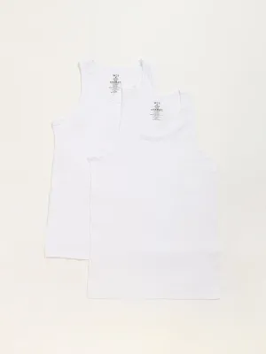 WES Lounge Plain White Cotton Vests - Pack of 2