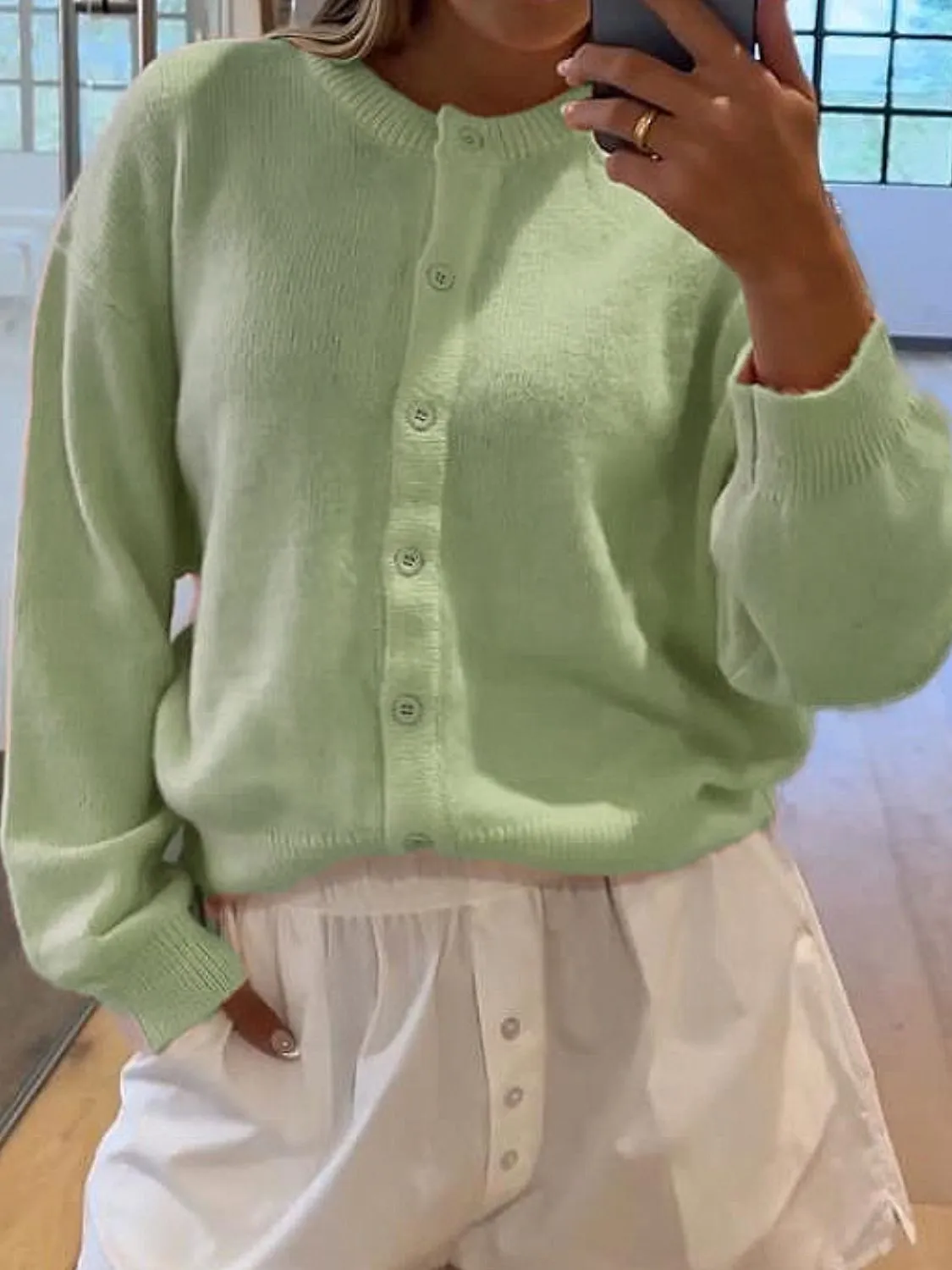 Women Knit Cardigans Soft Solid Button Down Long Sleeve Casual Sweaters