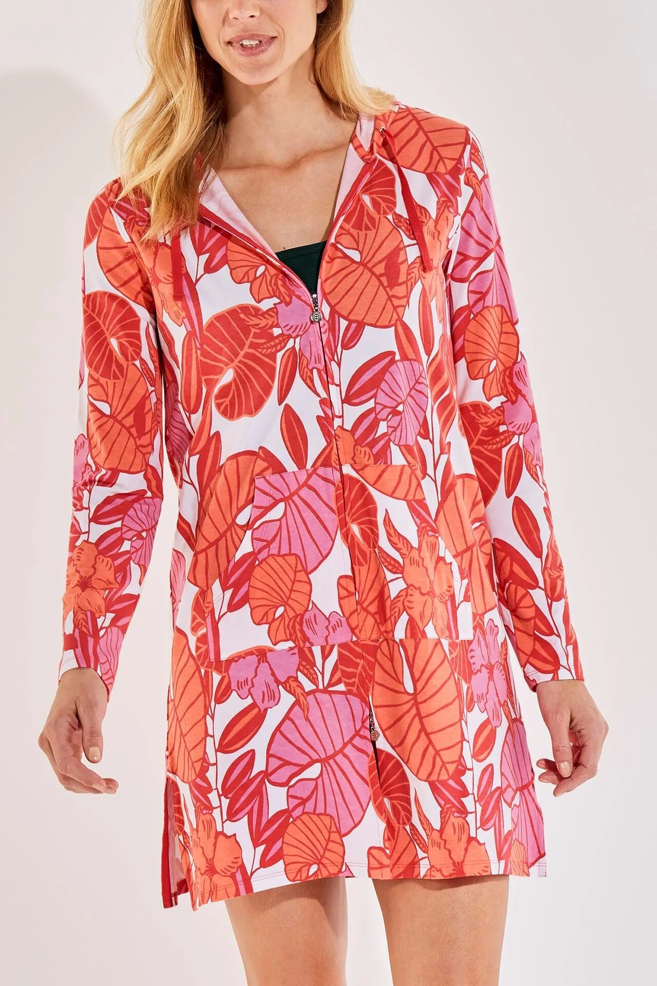 Women's Cabana Hoodie | Radiant Coral Casia Palm