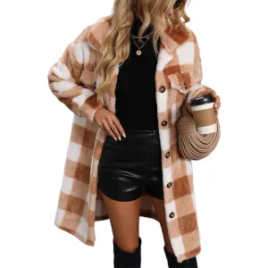 YESFASHION Slouchy Mid-length Two-pocket Plaid Insulated Coats